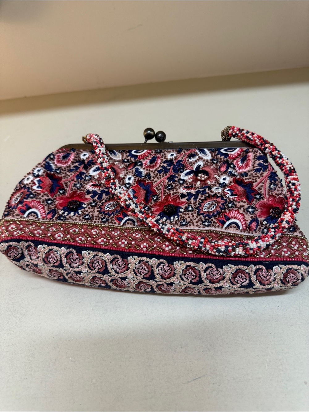 Anthropologie Embroidered Beaded Floral handbag